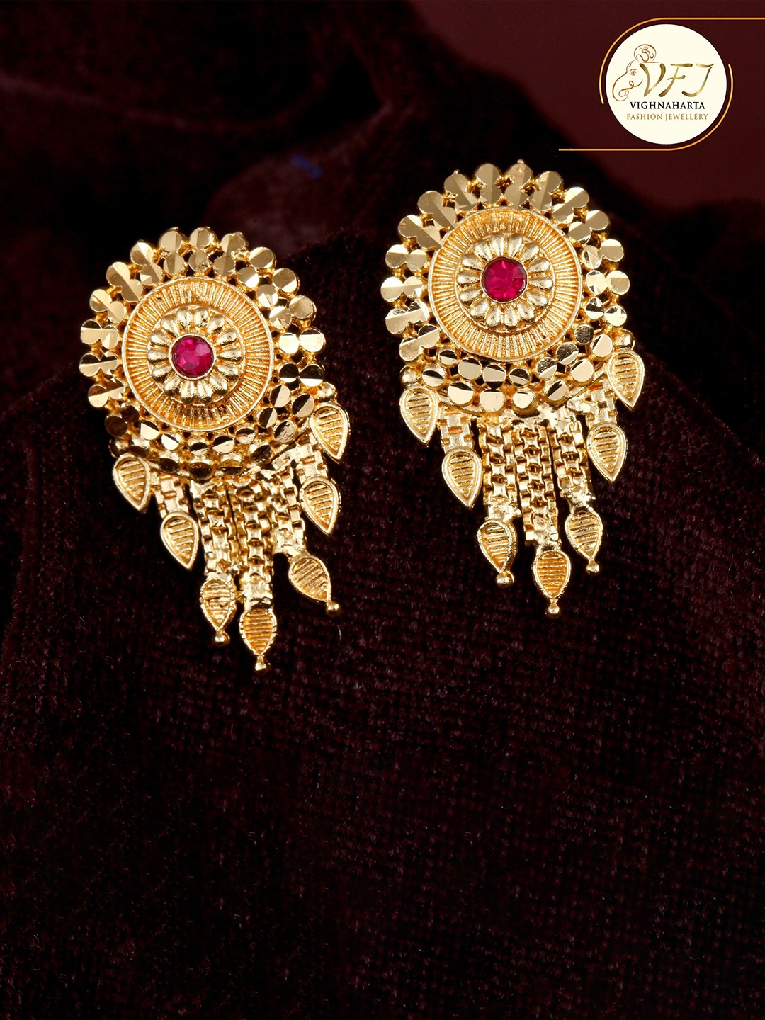 

Vighnaharta Gold-Plated Floral Drop Earrings