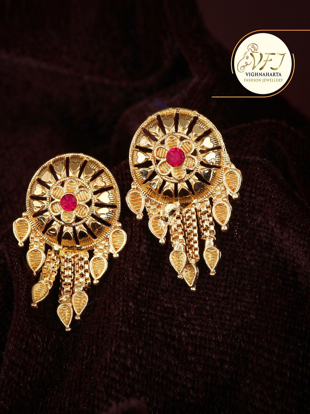 

Vighnaharta Gold-Plated Floral Drop Earrings
