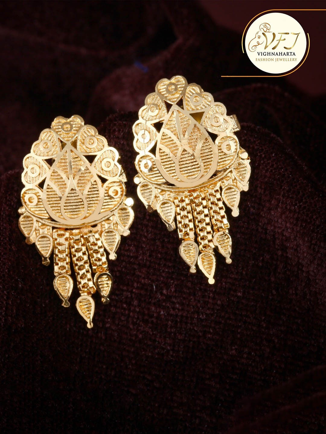 

Vighnaharta Gold-Plated Floral Drop Earrings