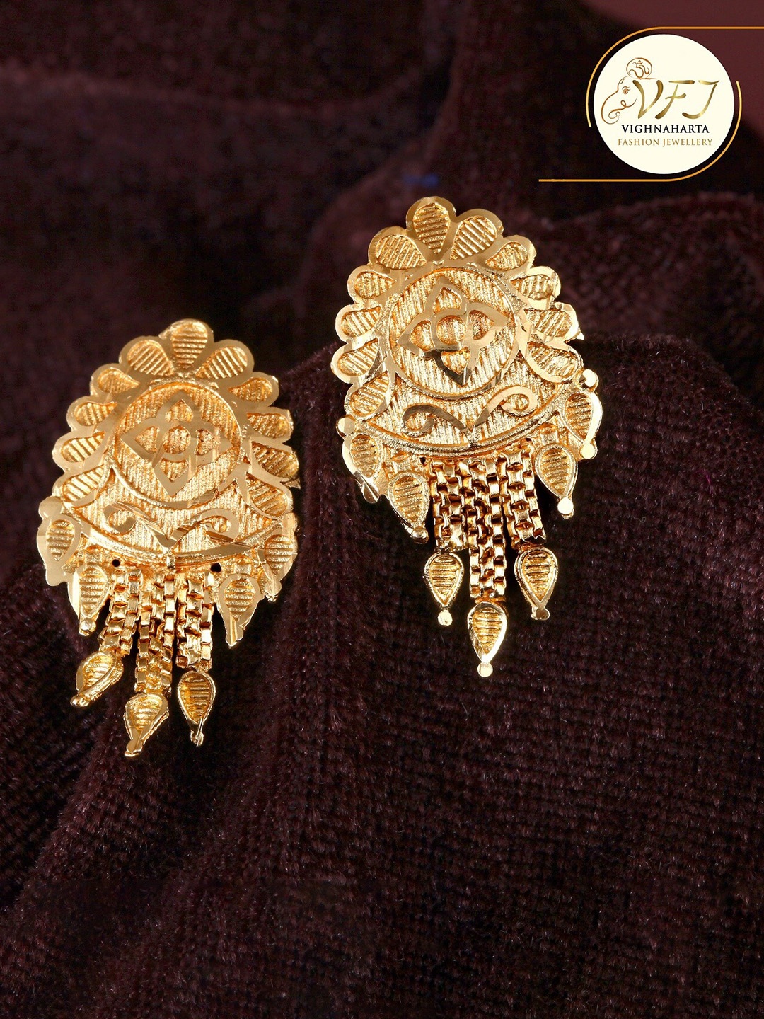 

Vighnaharta Gold-Plated Floral Drop Earrings
