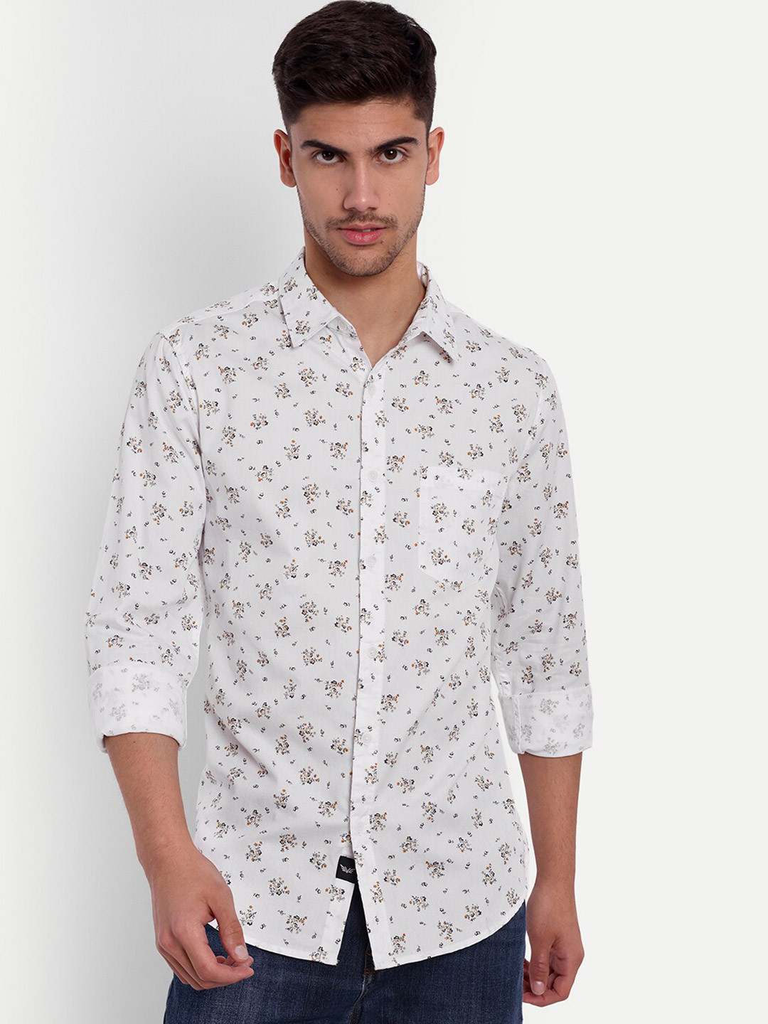 

VALEN CLUB Slim Fit Floral Printed Pure Cotton Casual Shirt, White