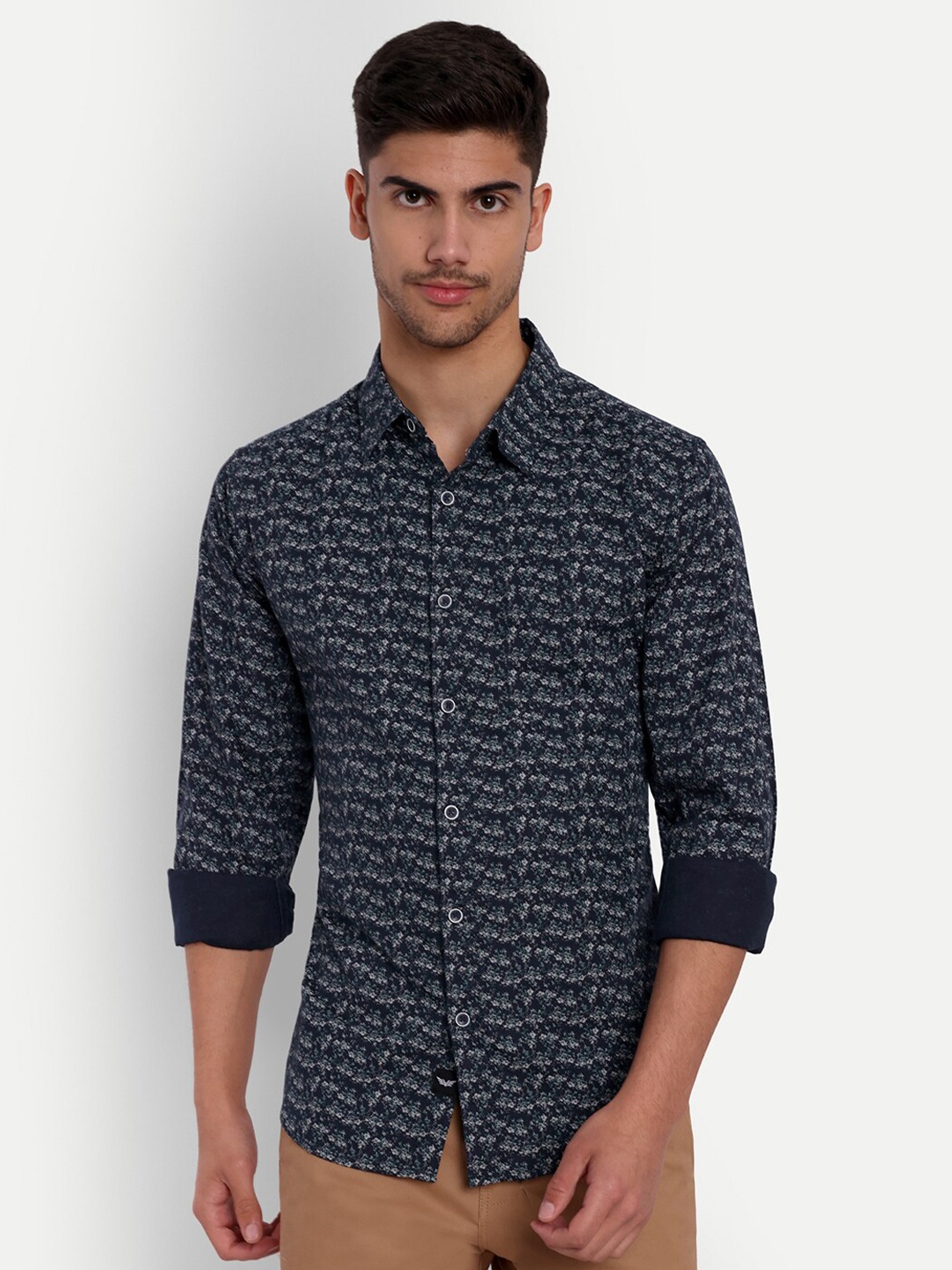 

VALEN CLUB Slim Fit Opaque Printed Pure Cotton Casual Shirt, Black
