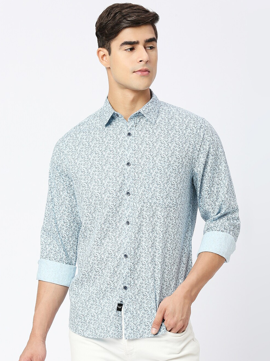 

VALEN CLUB Slim Fit Floral Printed Pure Cotton Casual Shirt, Blue