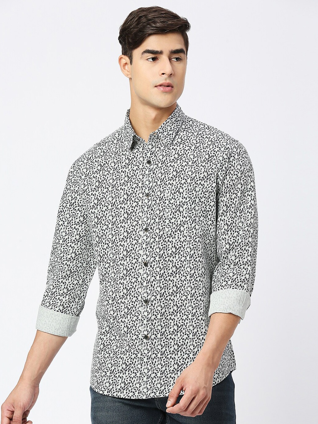 

VALEN CLUB Slim Fit Floral Printed Pure Cotton Casual Shirt, Black