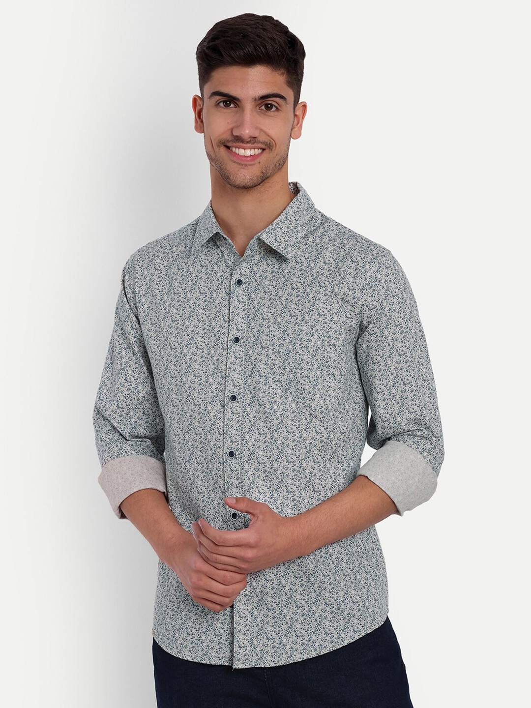 

VALEN CLUB Slim Fit Opaque Printed Pure Cotton Casual Shirt, Grey