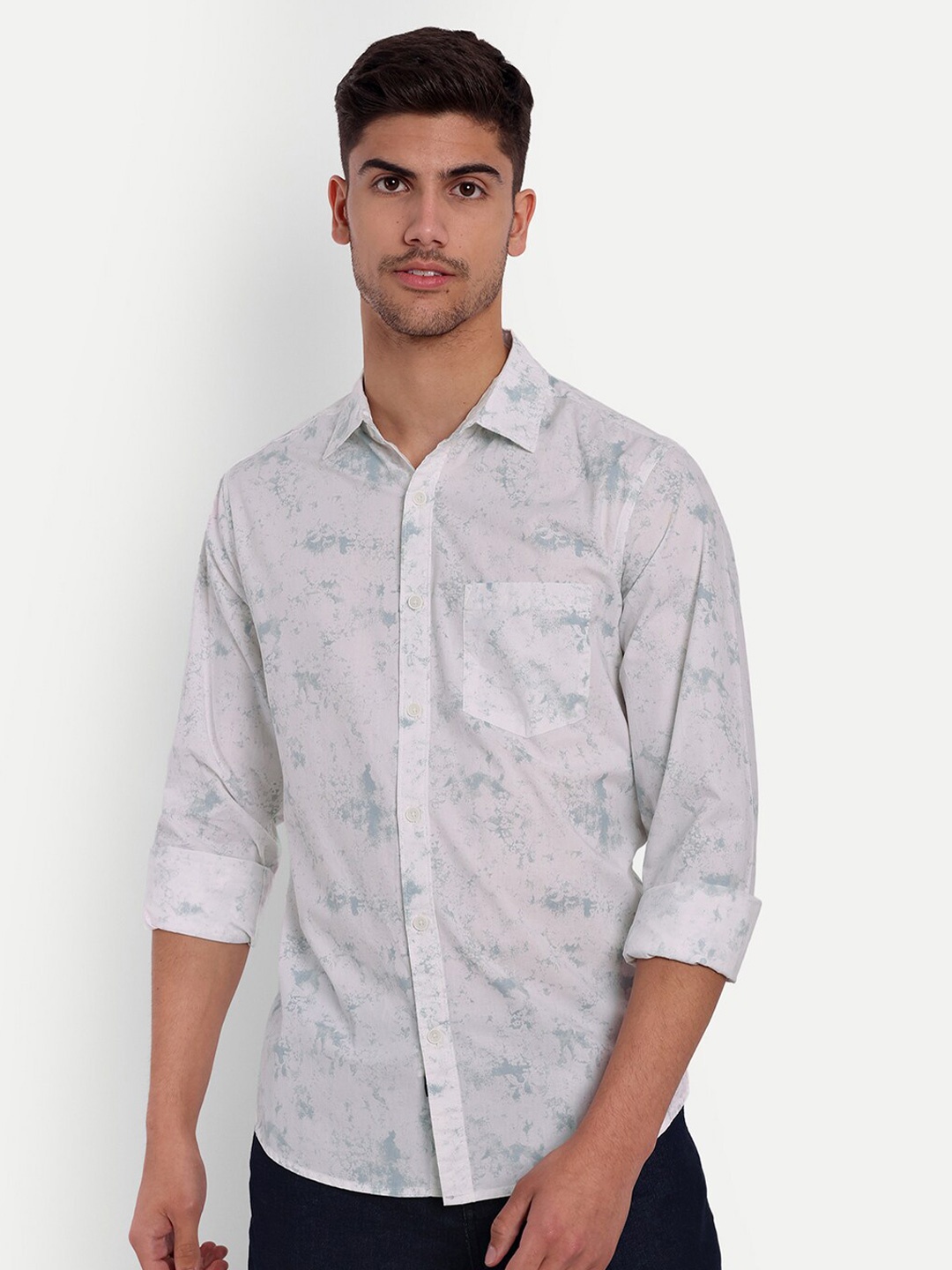 

VALEN CLUB Slim Fit Opaque Printed Pure Cotton Casual Shirt, White