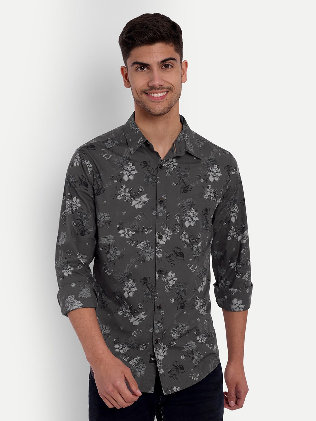 

VALEN CLUB Slim Fit Opaque Printed Pure Cotton Casual Shirt, Grey