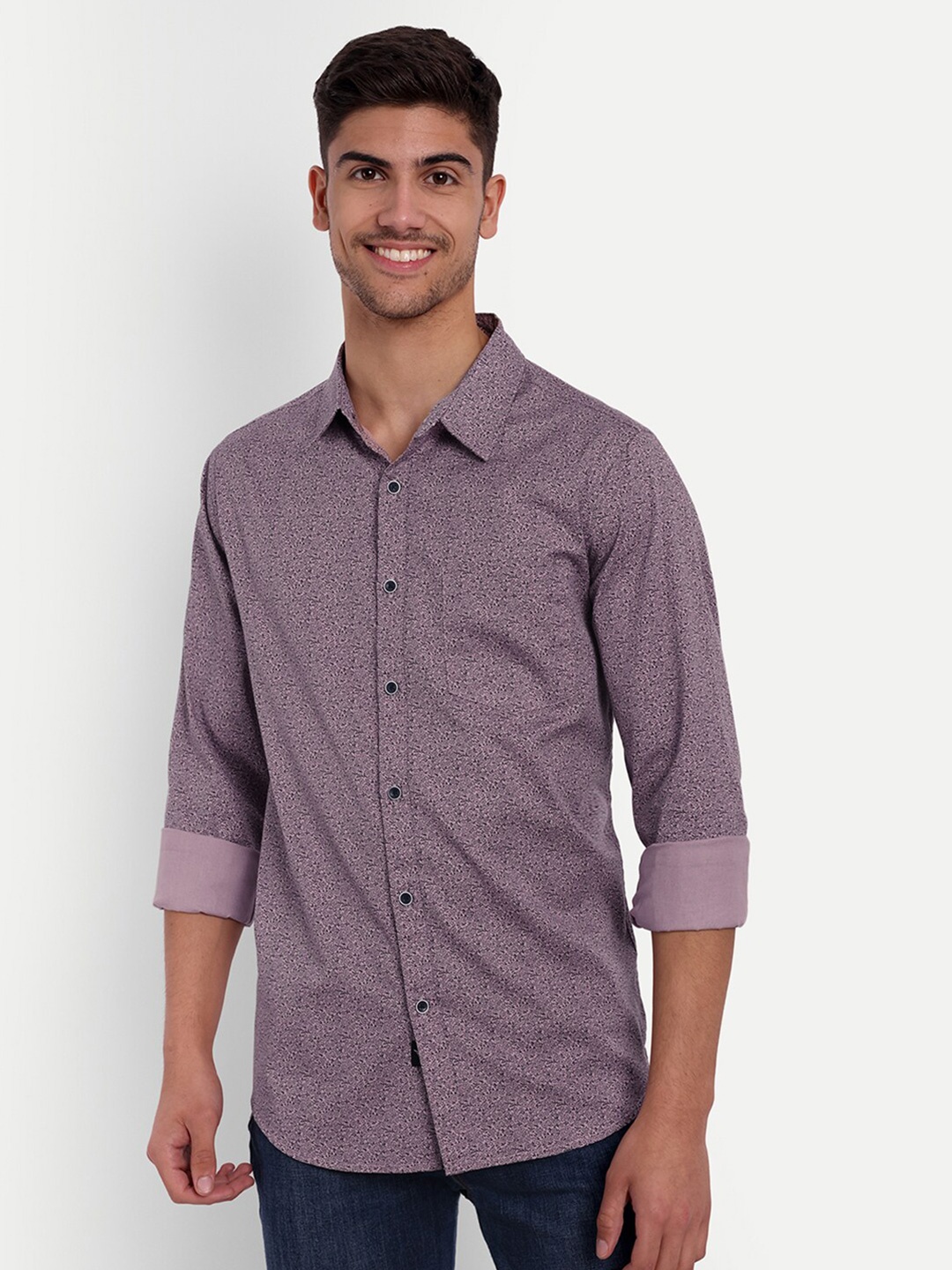 

VALEN CLUB Slim Fit Abstract Printed Pure Cotton Casual Shirt, Magenta