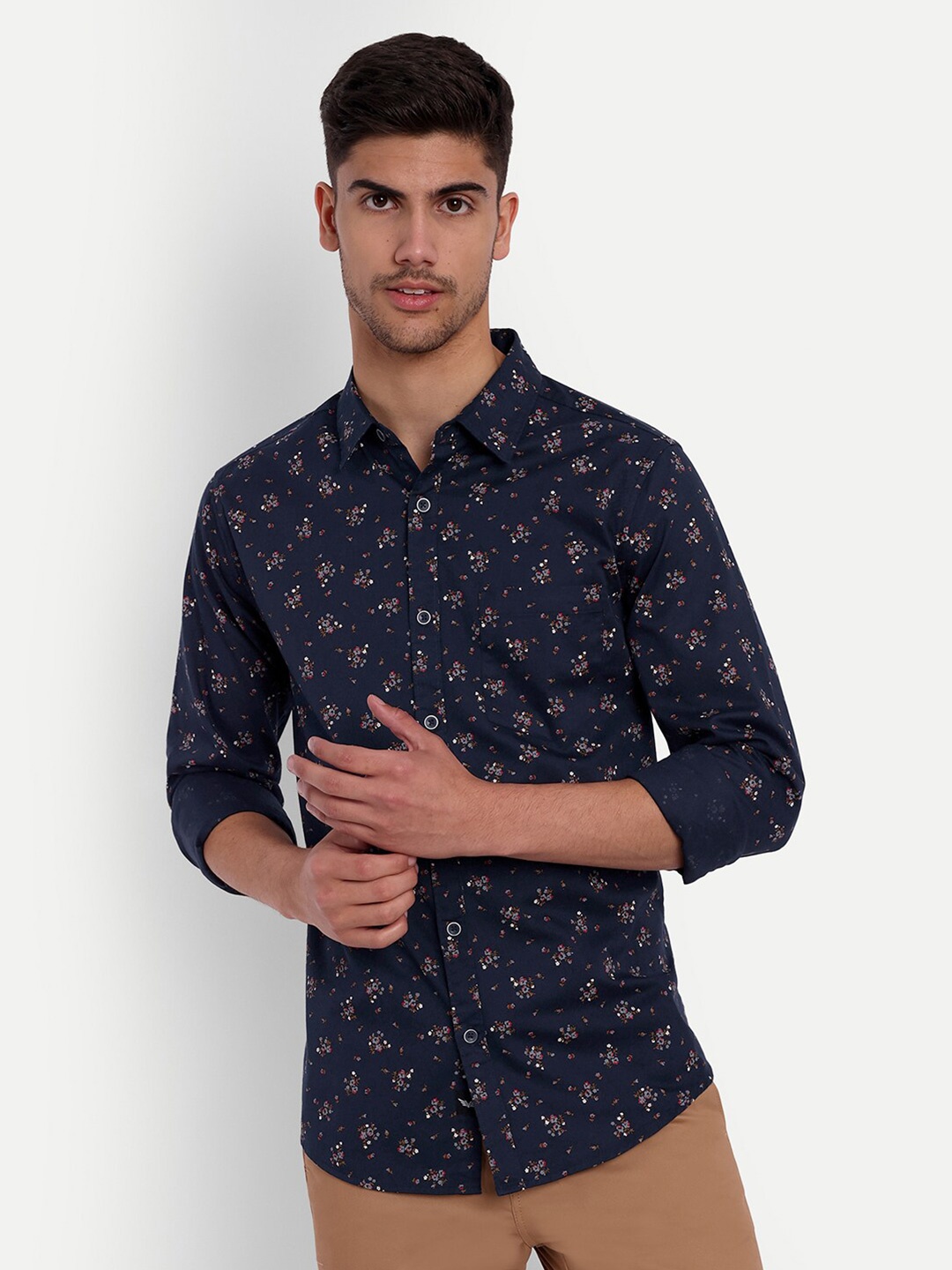 

VALEN CLUB Slim Fit Floral Printed Pure Cotton Casual Shirt, Blue