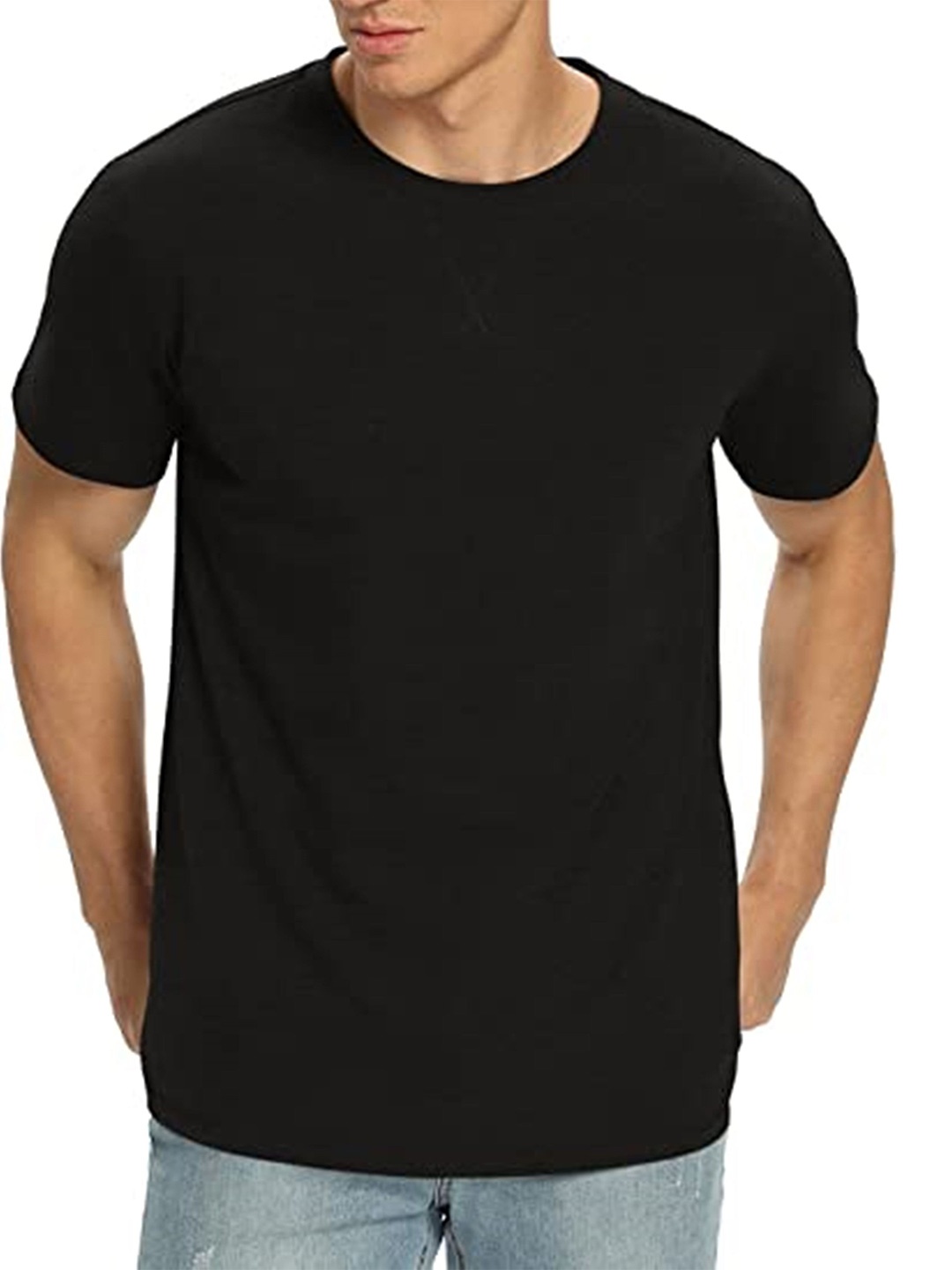 

KAEZRI Round Neck Cotton Casual T-shirt, Black