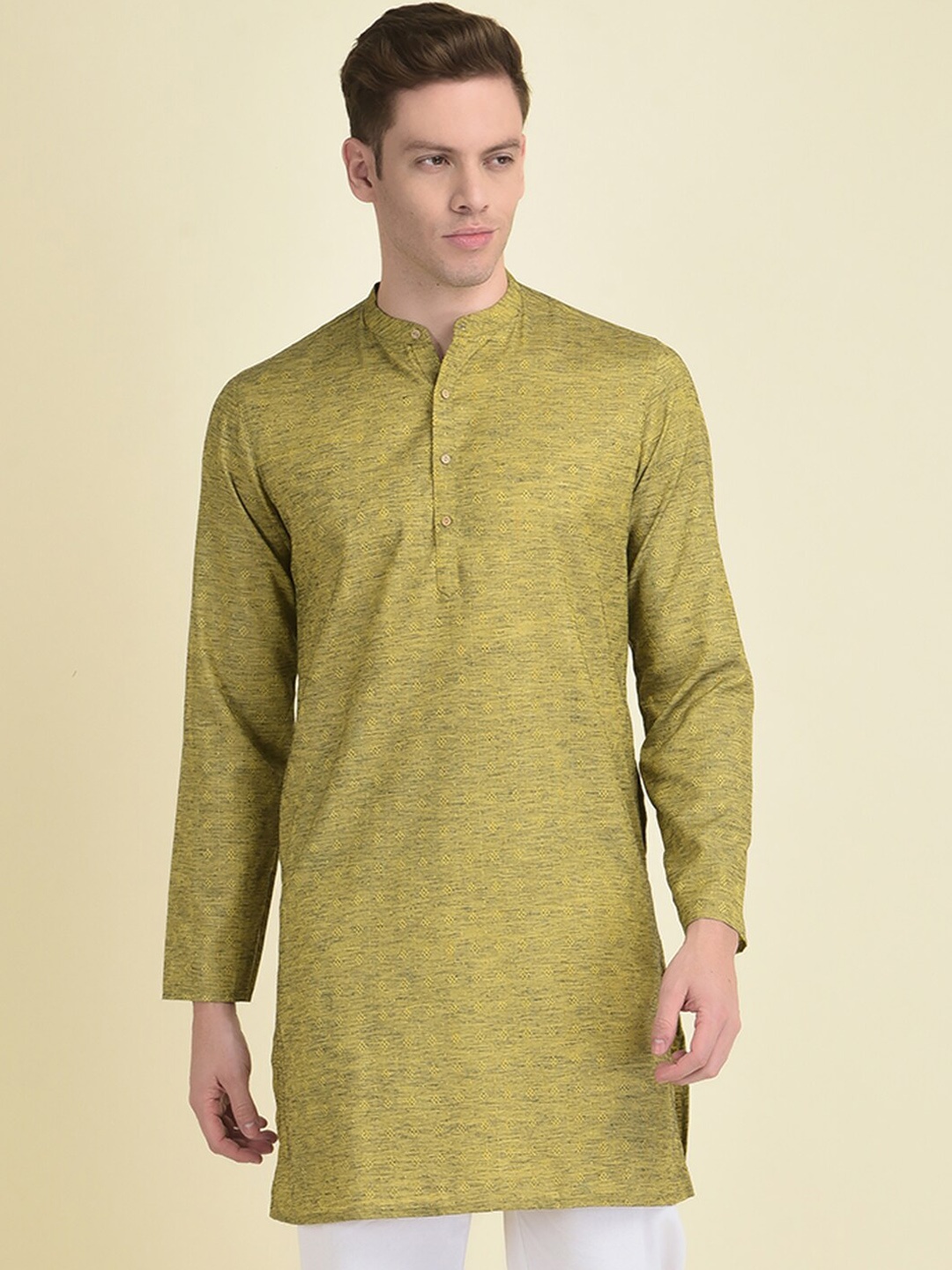 

DEYANN Ethnic Motif Woven Design Mandarin Collar Straight Kurta With Pyjamas, Green
