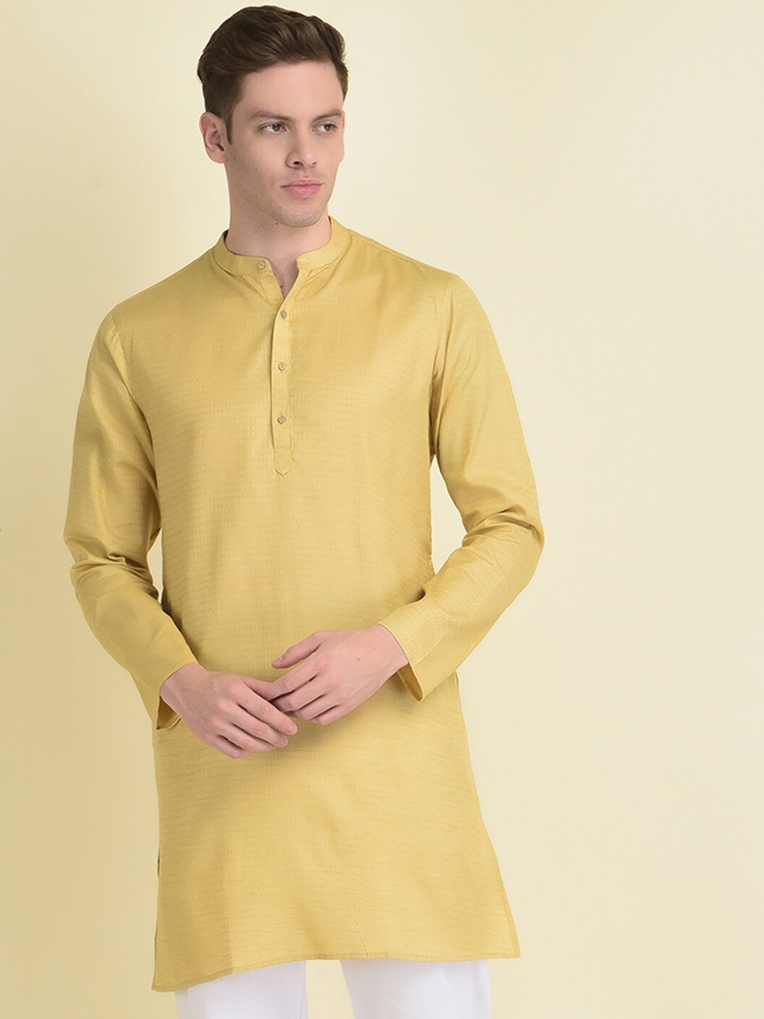 

DEYANN Men Woven Design Kurta With Pyjamas, Cream
