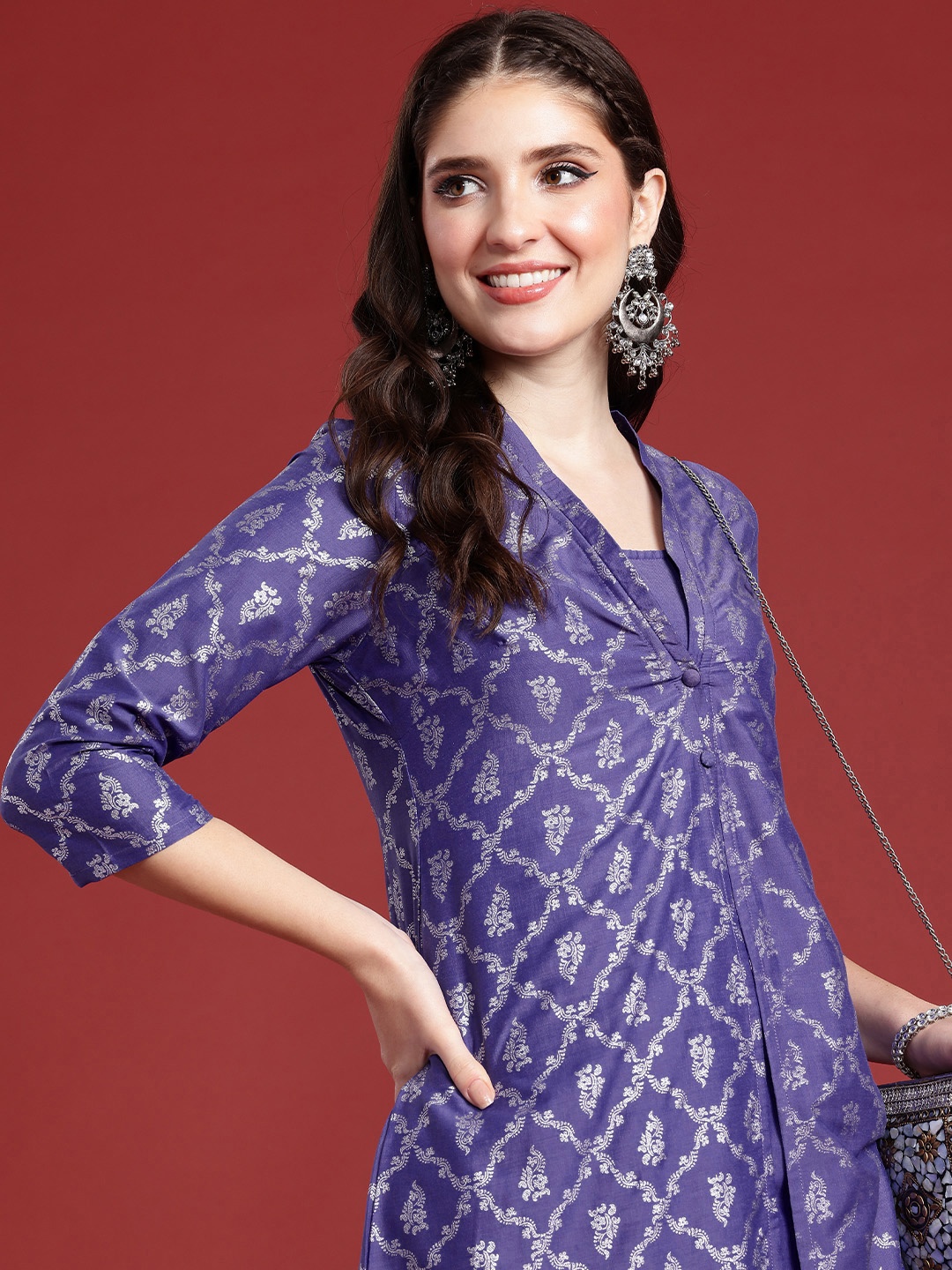 

Anouk Ethnic Motifs Printed Regular A-Line Kurta with Trouser, Purple