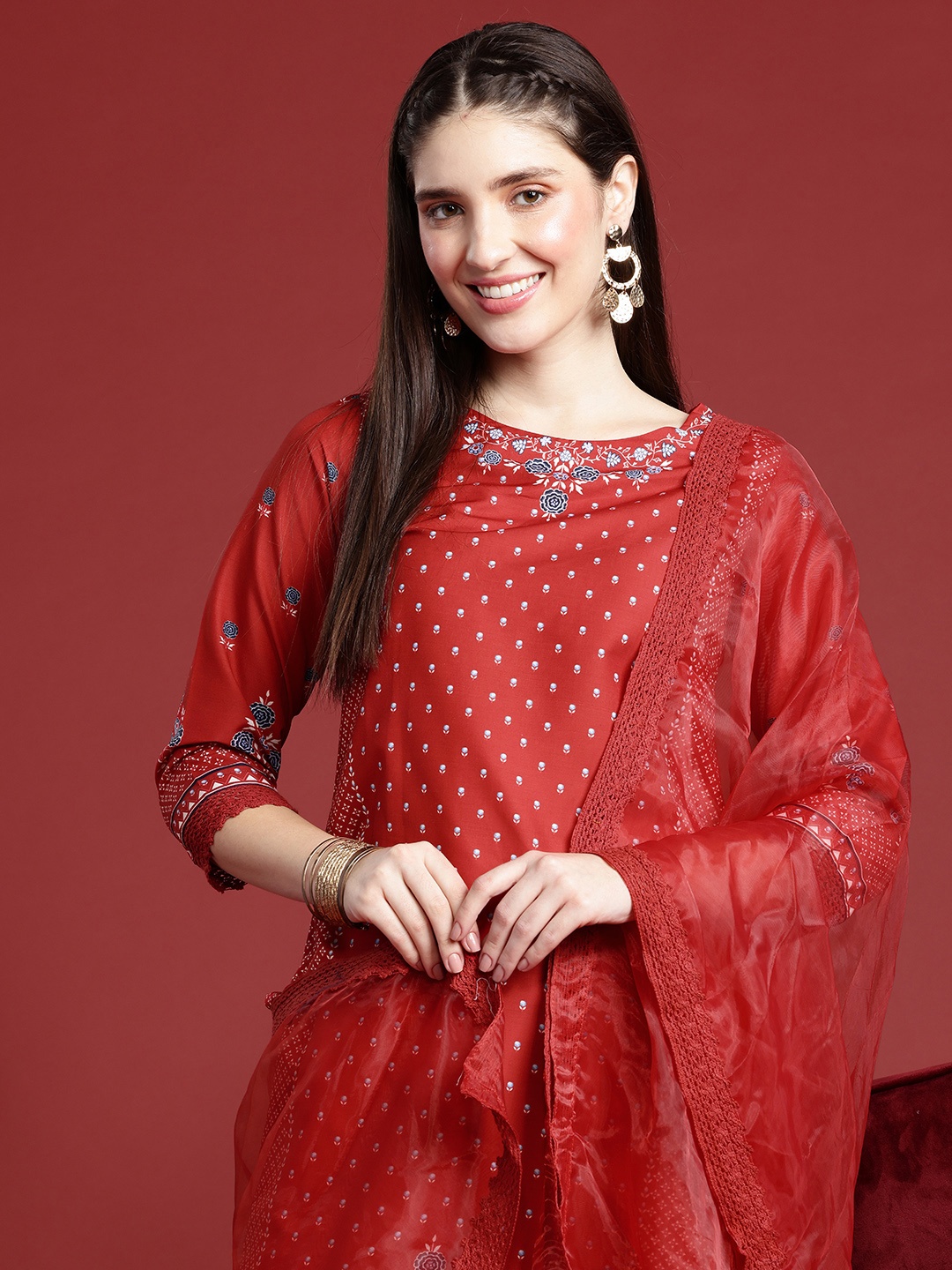 

Anouk Ethnic Motifs Printed Kurta with Sharara & With Dupatta, Red