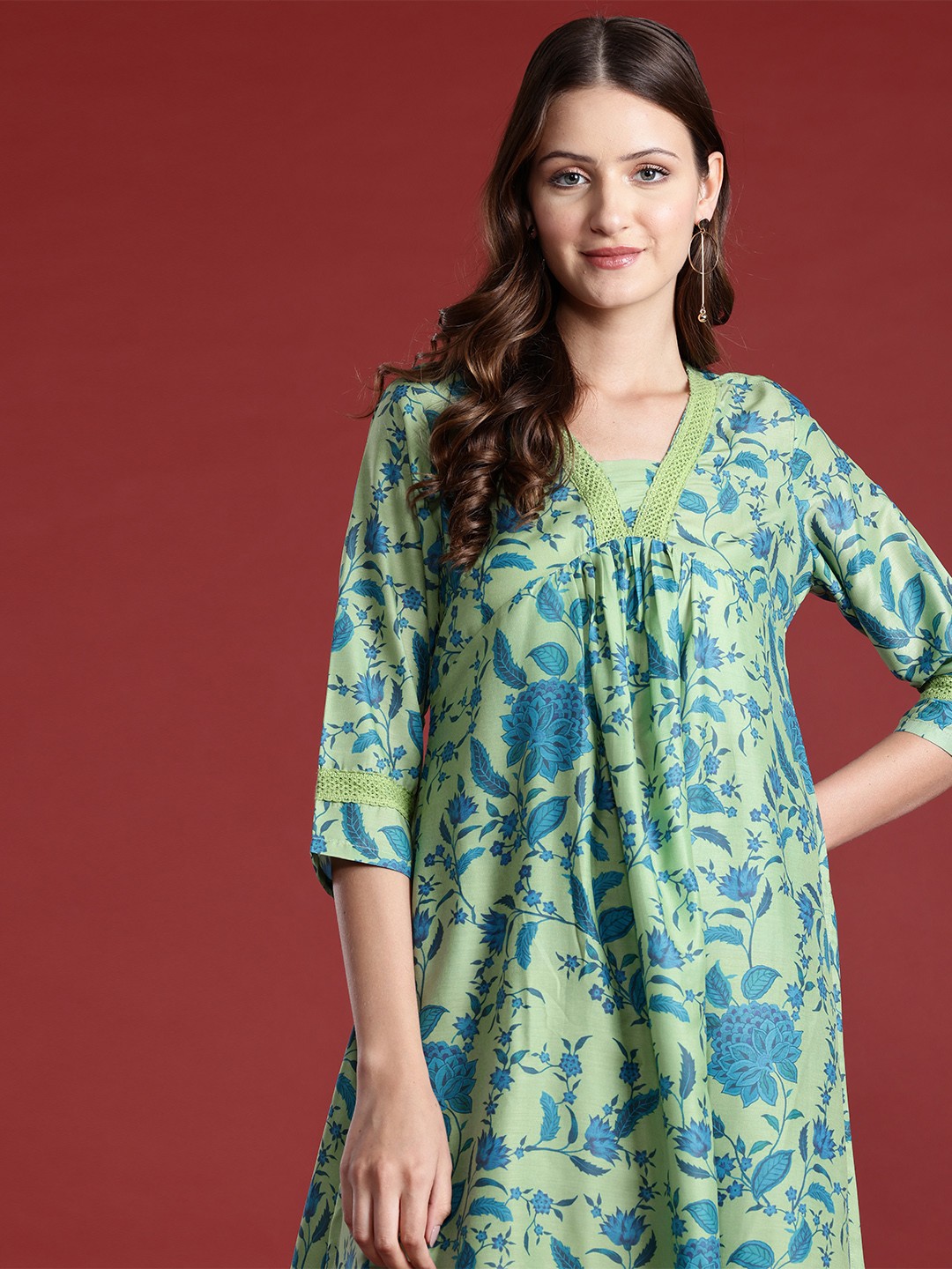 

Anouk Women Floral Printed Kurta, Green