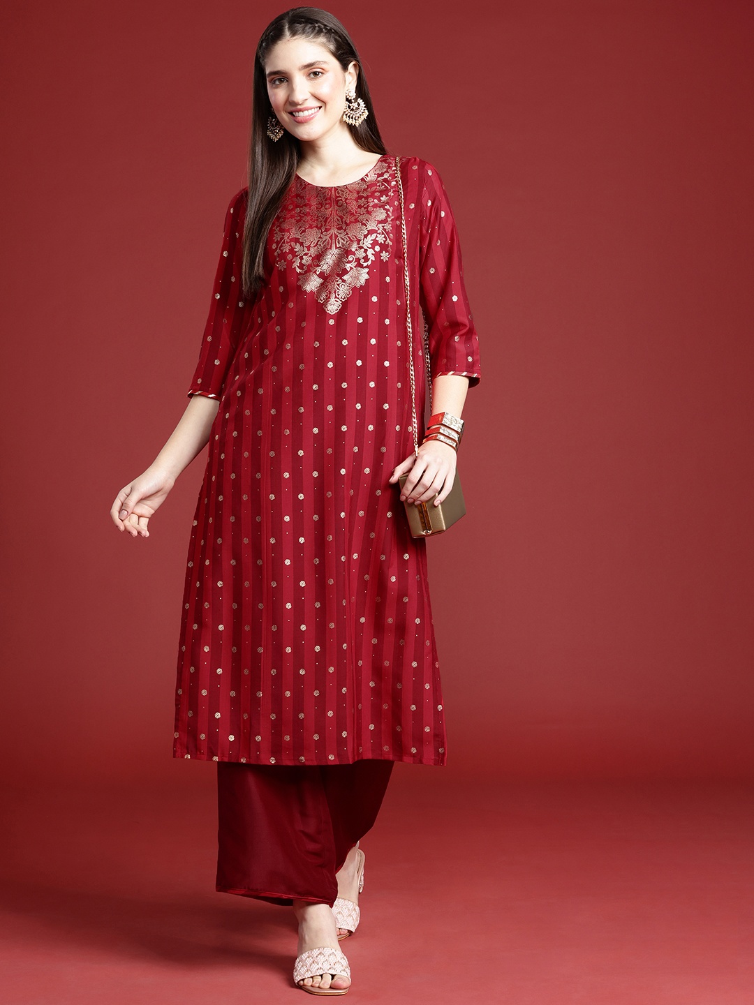 

Anouk Ethnic Motifs Printed Regular Kurta with Palazzos, Red