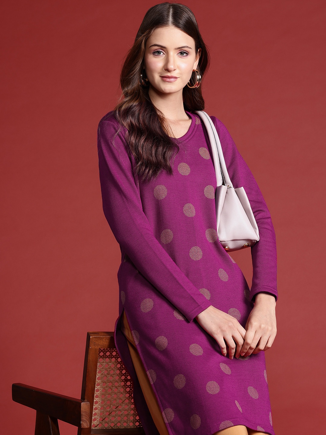 

Anouk Geometric Woven Designed Knitted Winter Kurta, Magenta