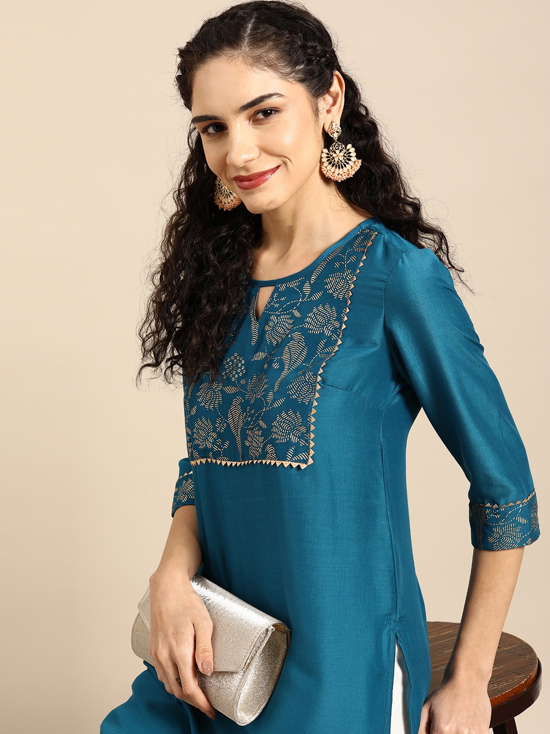 

Anouk Ethnic Motifs Yoke Design Kurta, Teal