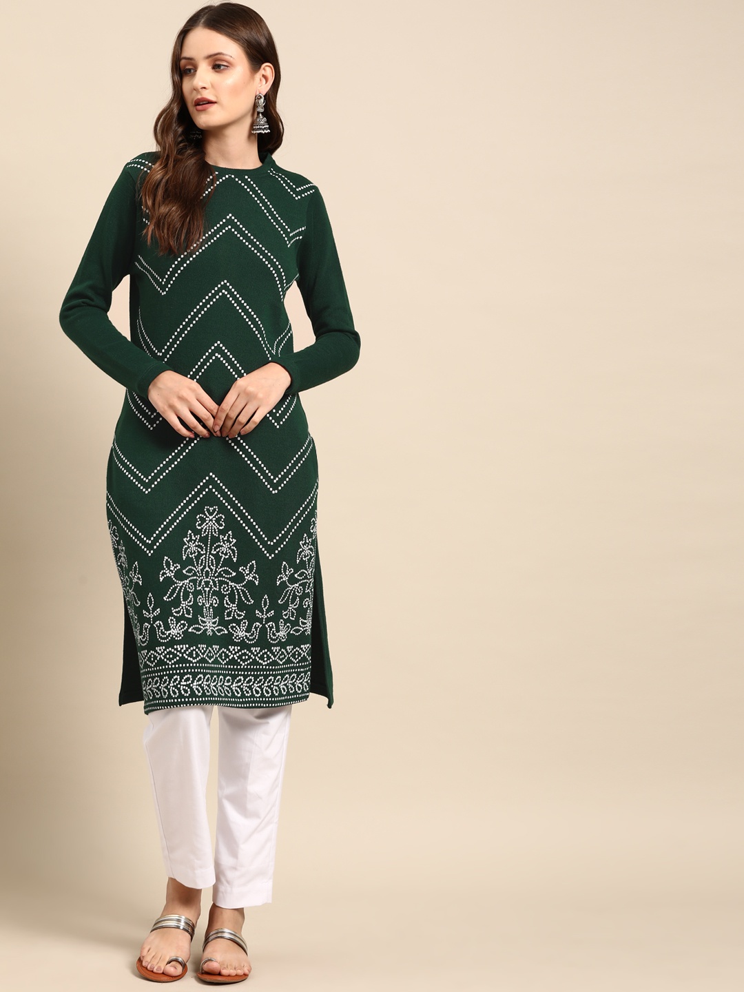 

Anouk Bandhani Printed Winter Kurta, Green