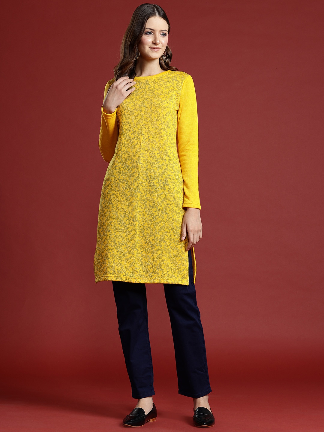 

Anouk Floral Printed Winter Kurta, Yellow