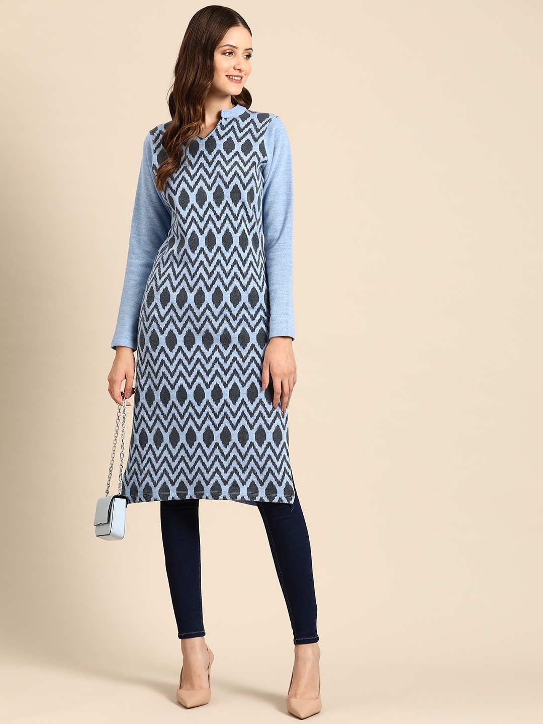 

Anouk Chevron Design Acrylic Winter Kurta, Blue