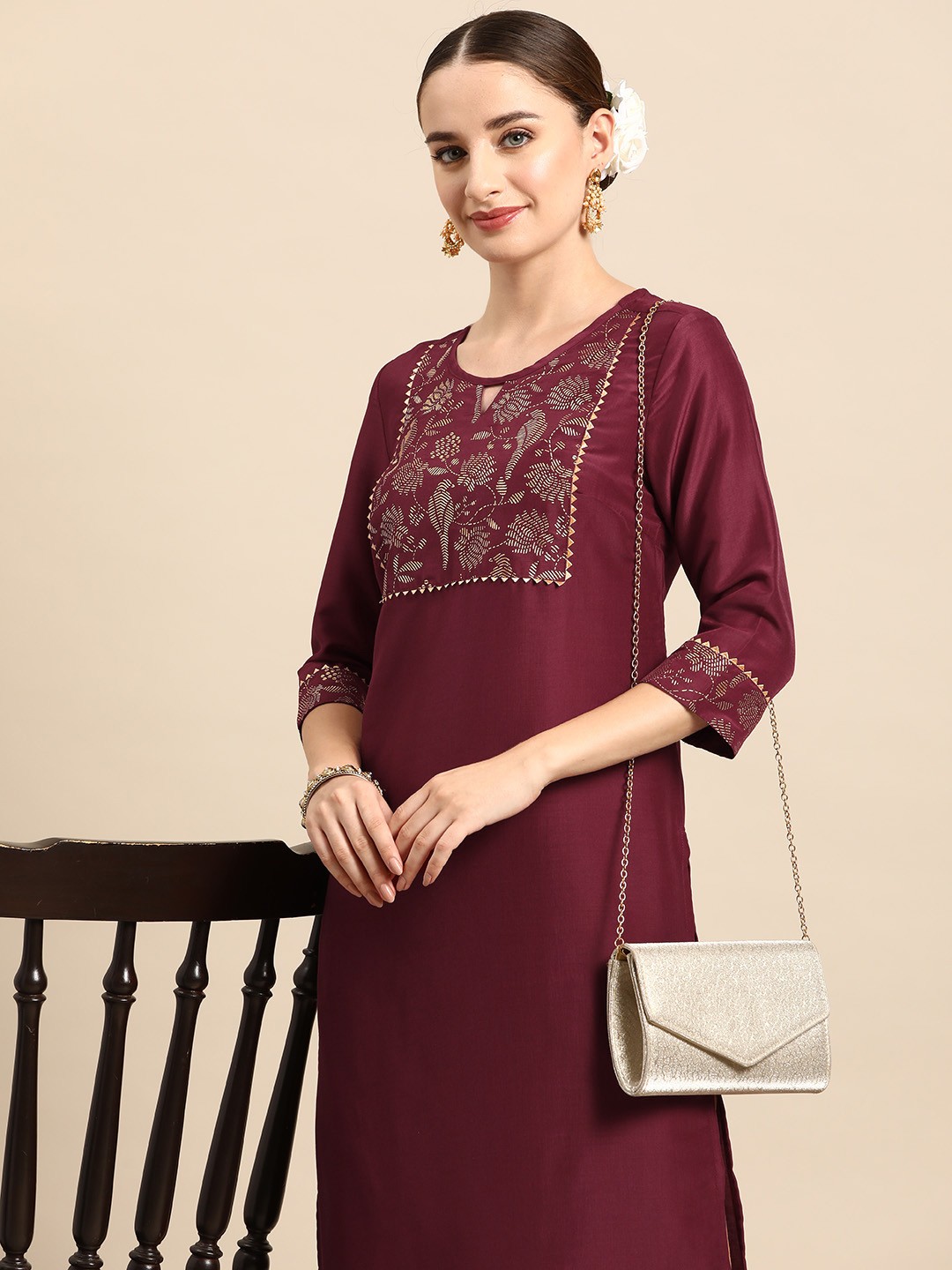 

Anouk Women Ethnic Motifs Printed Straight Kurta, Maroon