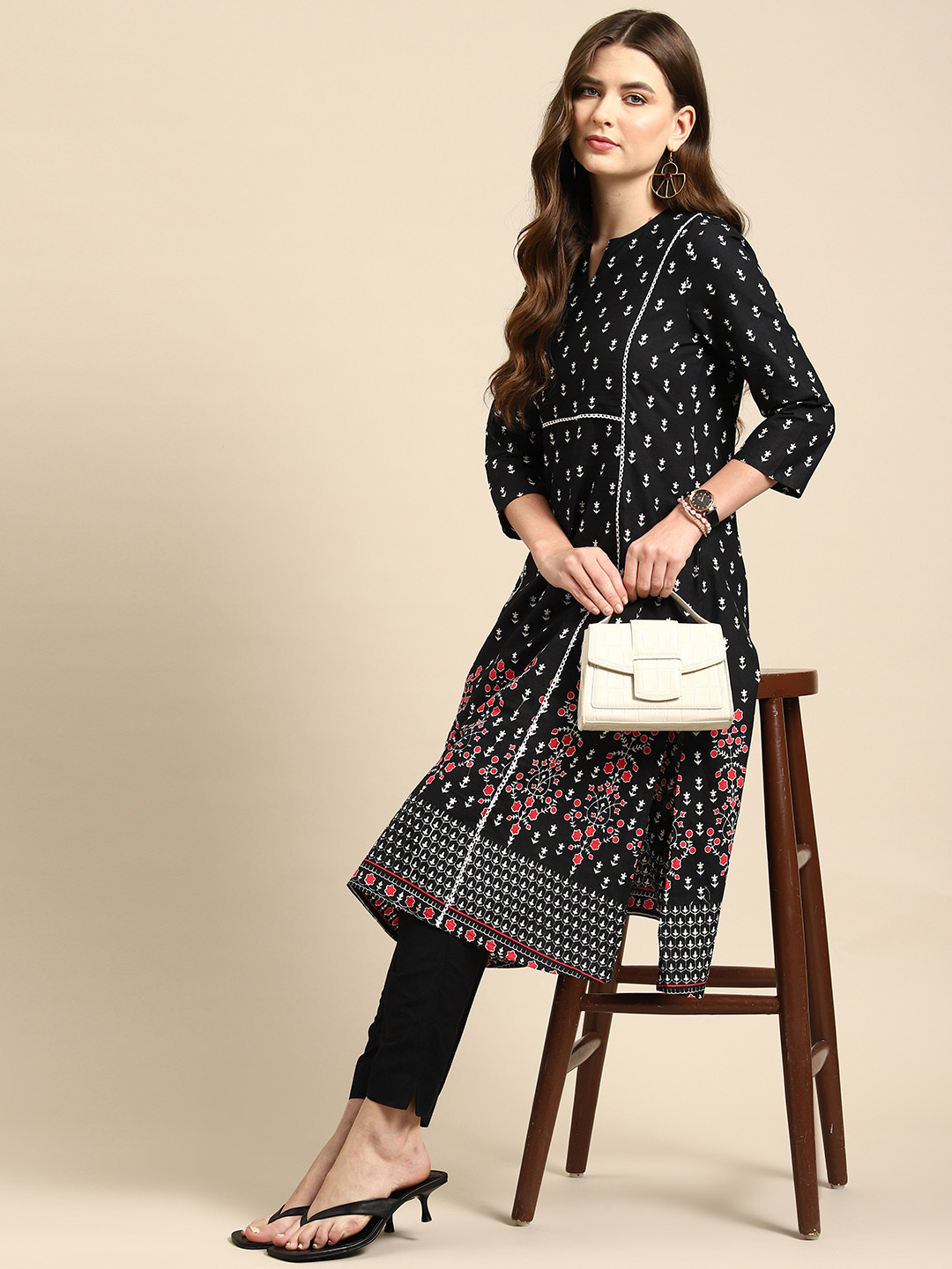 

Anouk Pure Cotton Ethnic Motifs Printed Kurta, Black