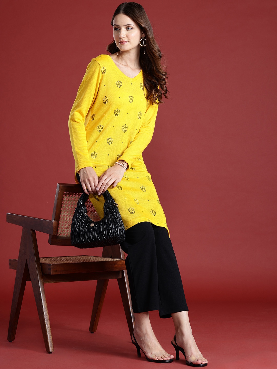 

Anouk Women Printed Winter Kurta, Yellow