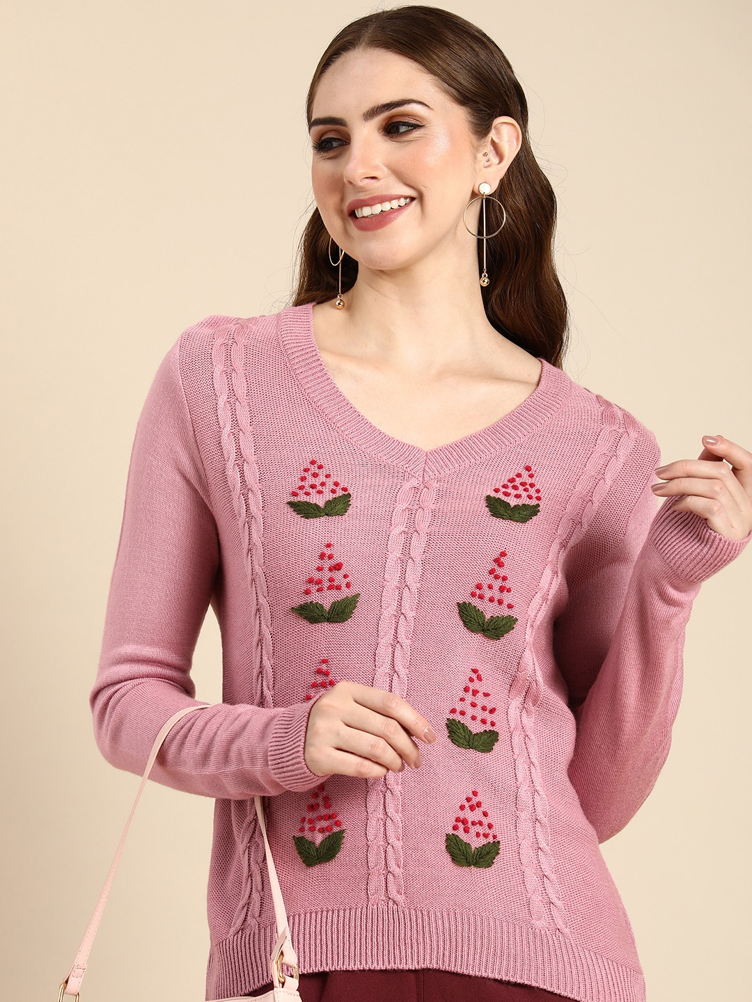 

Anouk Floral Embroidered Detail Pullover, Pink