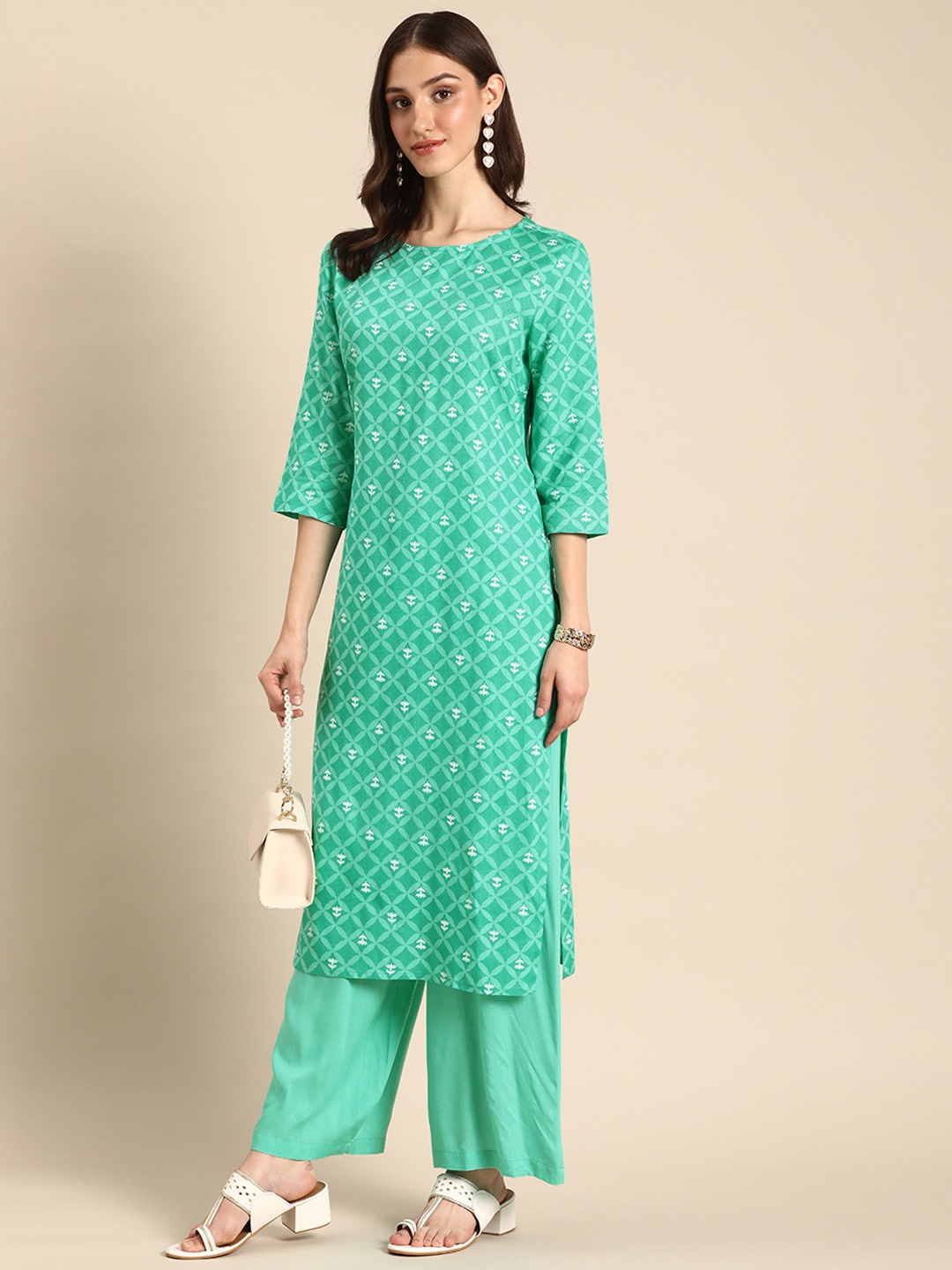 

Anouk Ethnic Motifs Printed Kurta with Palazzos, Green