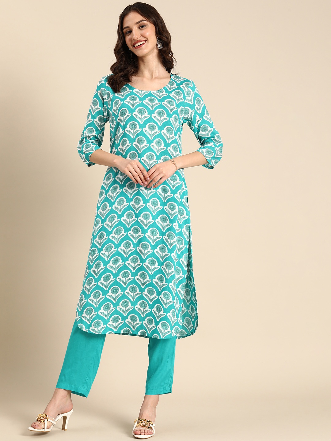 

Anouk Ethnic Motifs Printed Regular Kurta with Trousers, Blue