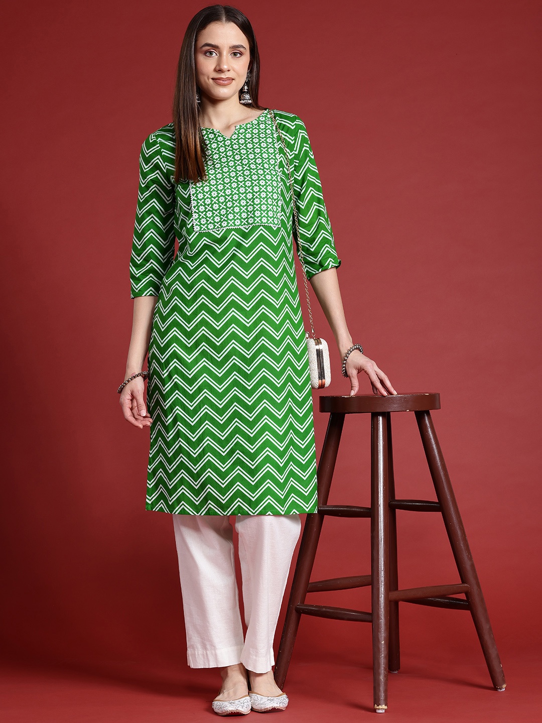 

Anouk Chevron Printed Kurta, Green