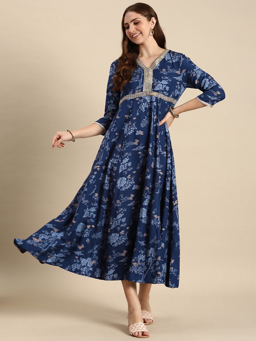 

Anouk Floral Printed Maxi Dress, Navy blue