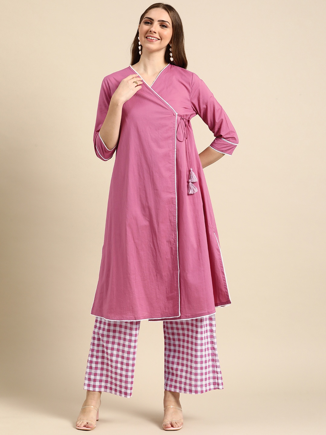 

Anouk Angrakha Pure Cotton Kurta with Palazzos, Pink