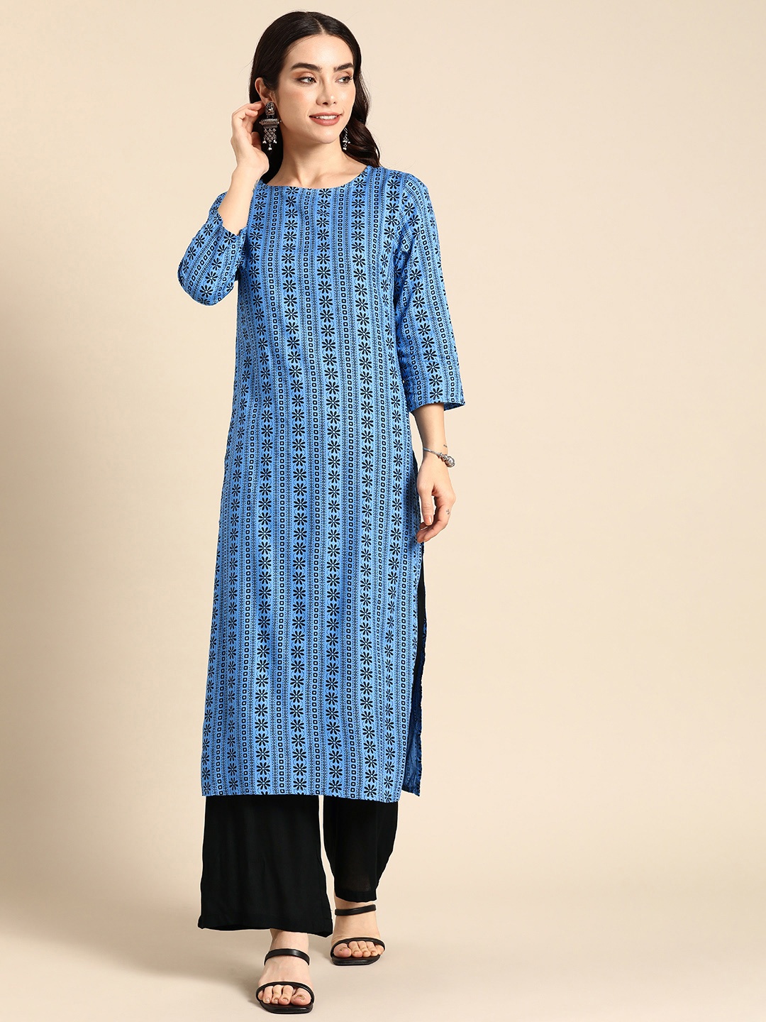 

Anouk Ethnic Motifs Printed Regular Kurta with Palazzos, Blue