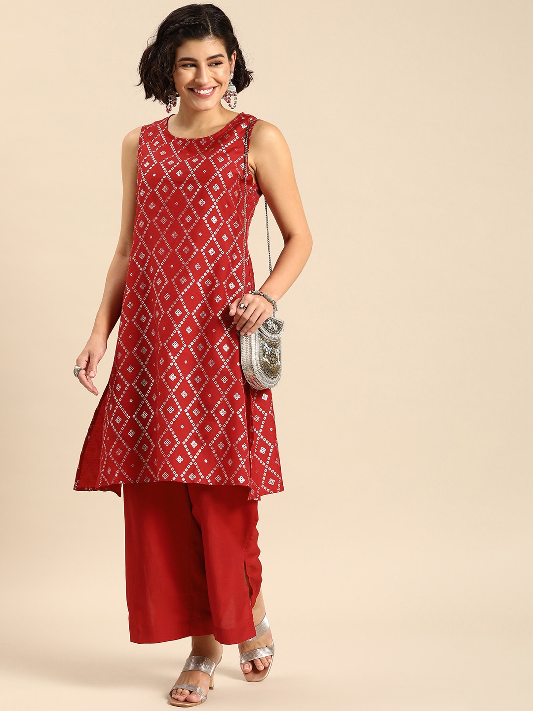 

Anouk Women Printed Regular Kurta With Palazzos, Maroon
