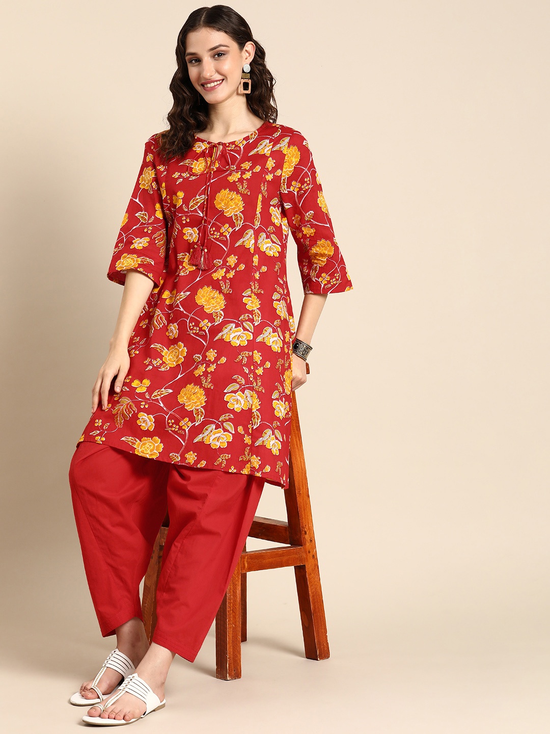 

Anouk Printed Pure Cotton Kurta with Patiala, Red