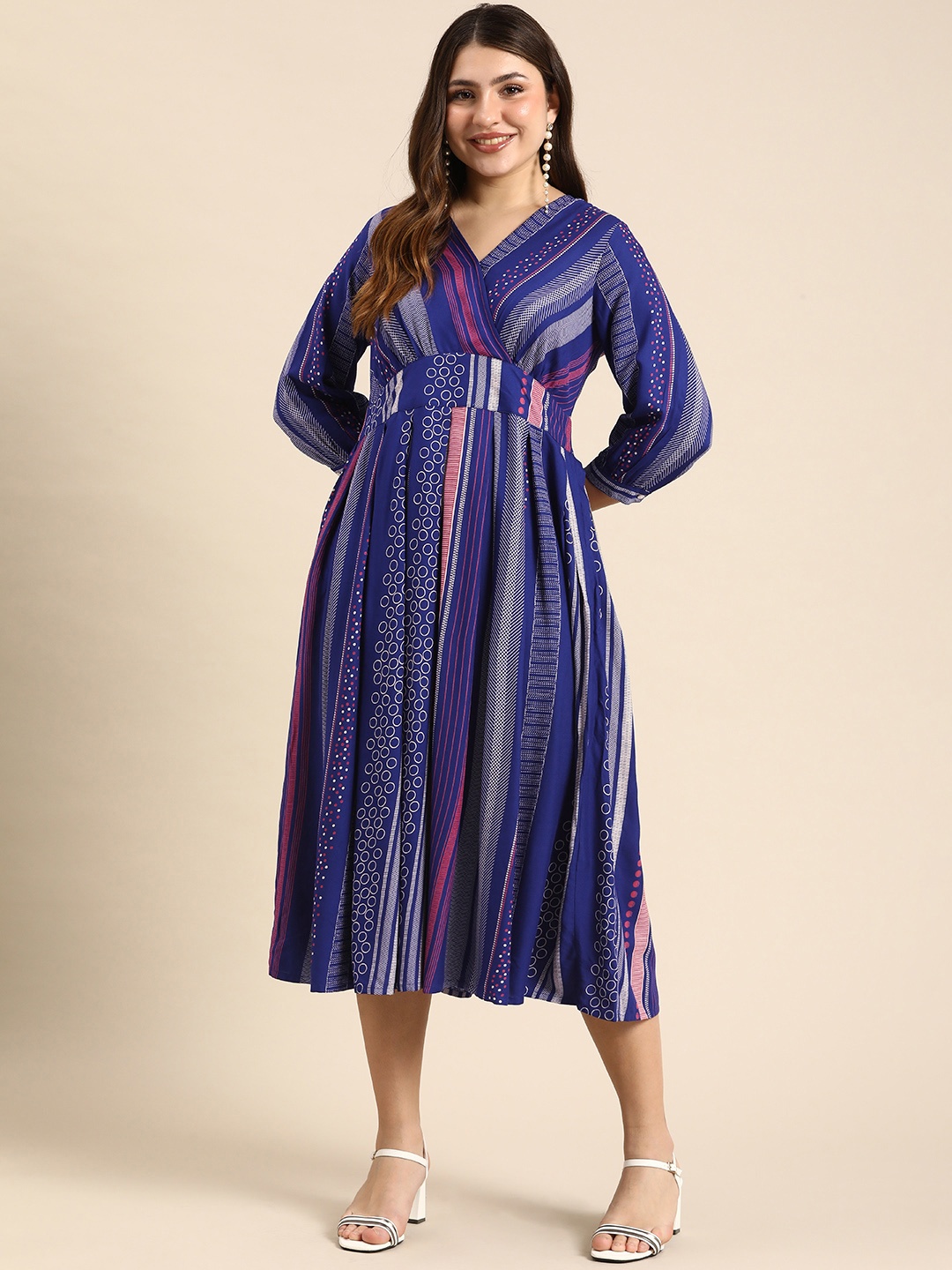 

Anouk Printed Midi A-Line Ethnic Dress, Blue