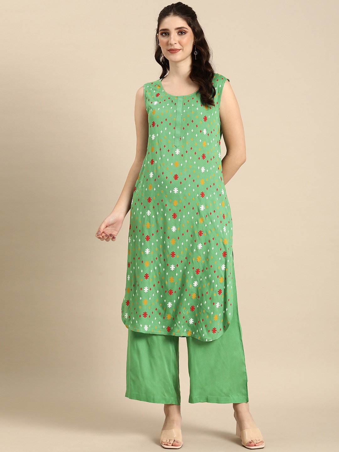 

Anouk Women Floral Printed Kurta & Palazzos, Green