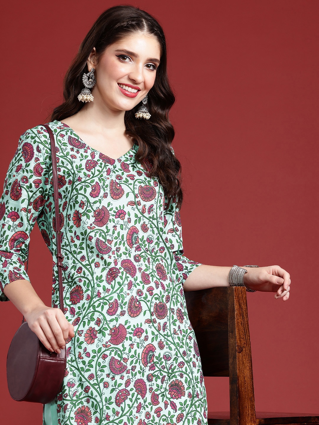 

Anouk Ethnic Motifs Printed Kurta with Trousers, Green