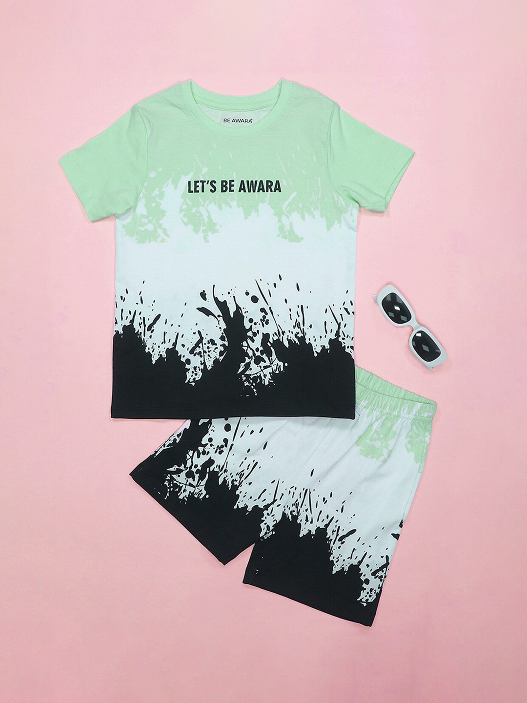 

BE AWARA Kids Abstract Printed Pure Cotton Clothing Set, Green