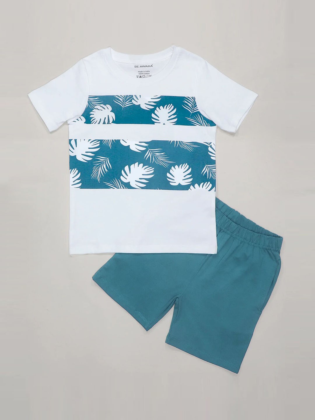

BE AWARA Unisex Kids Printed T-shirt with Shorts, Blue
