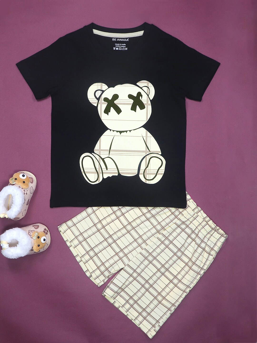 

BE AWARA Kids Printed Pure Cotton Clothing Set, Black