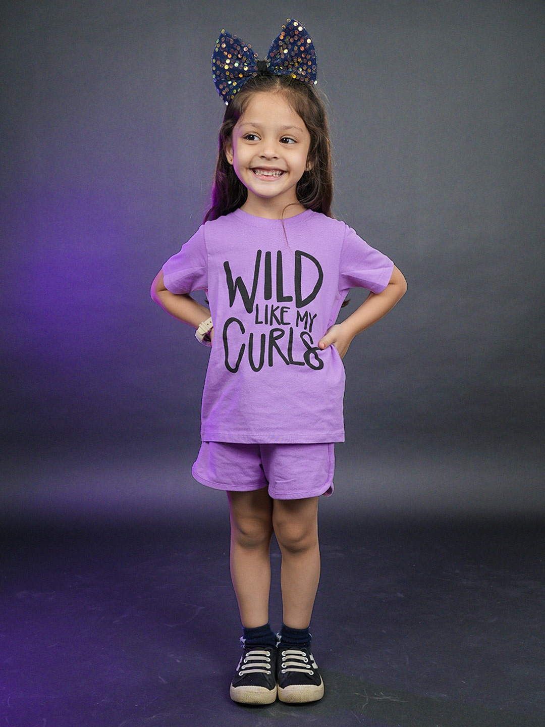 

BE AWARA Kids Typography Printed Pure Cotton Clothing Set, Purple