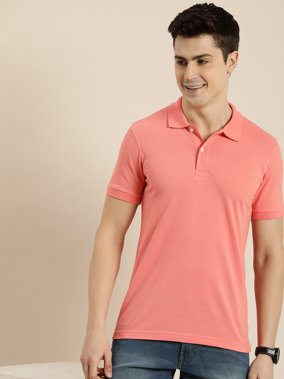 

HERE&NOW Men Polo Collar T-shirt, Pink