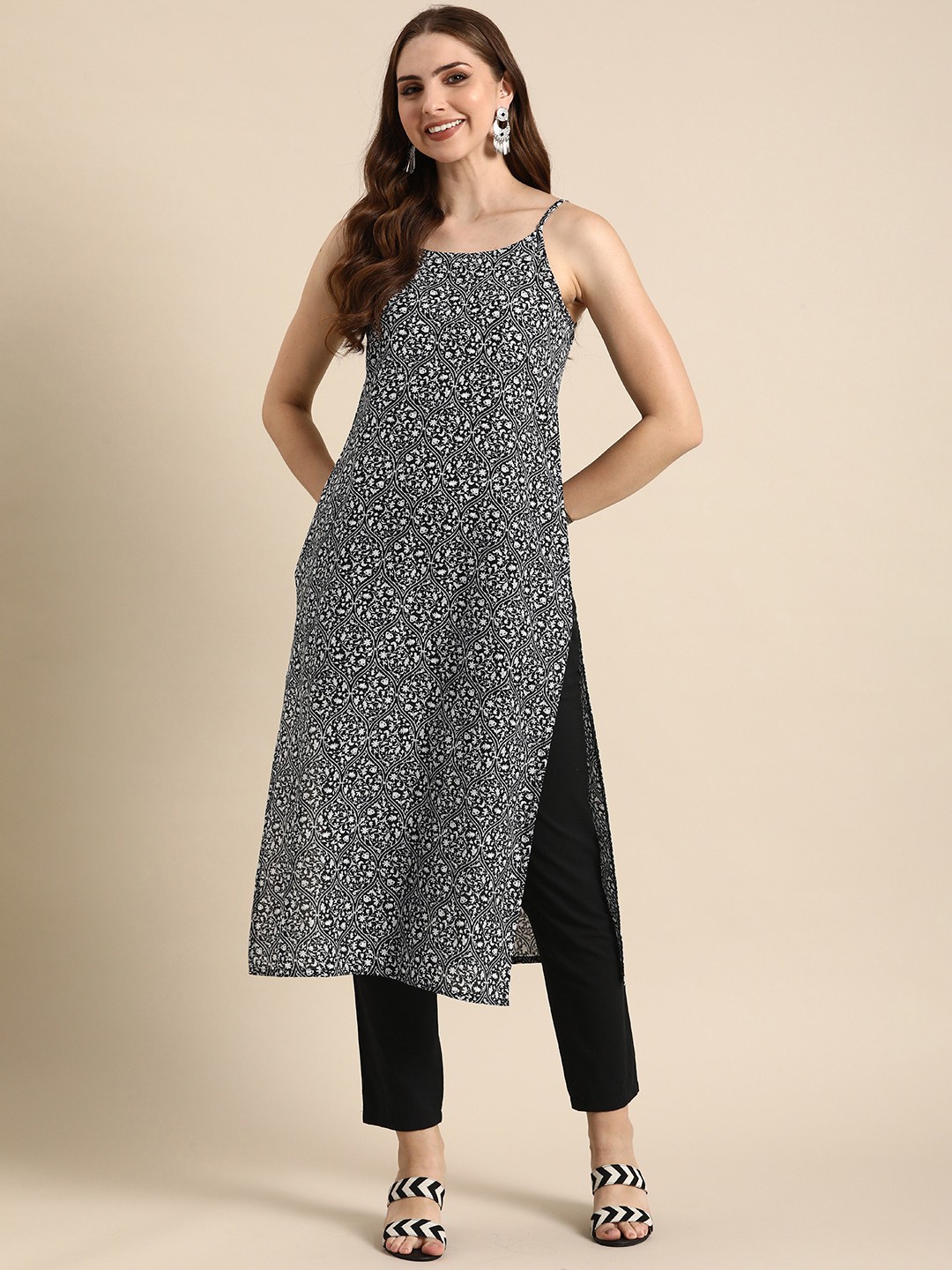 

Anouk Ethnic Motifs Printed Cotton Kurta, Black