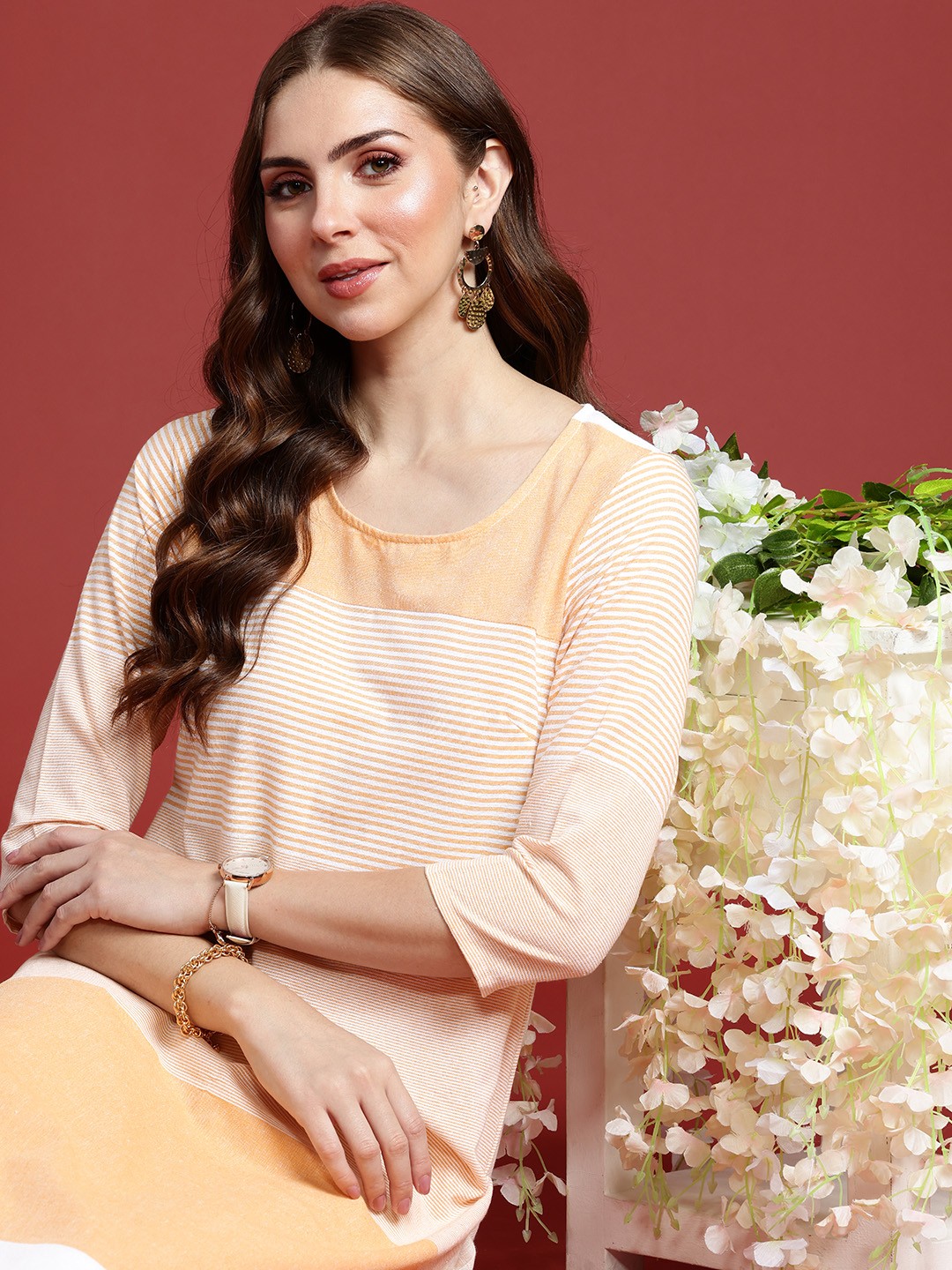 

Anouk Round Neck Striped Kurta, Yellow