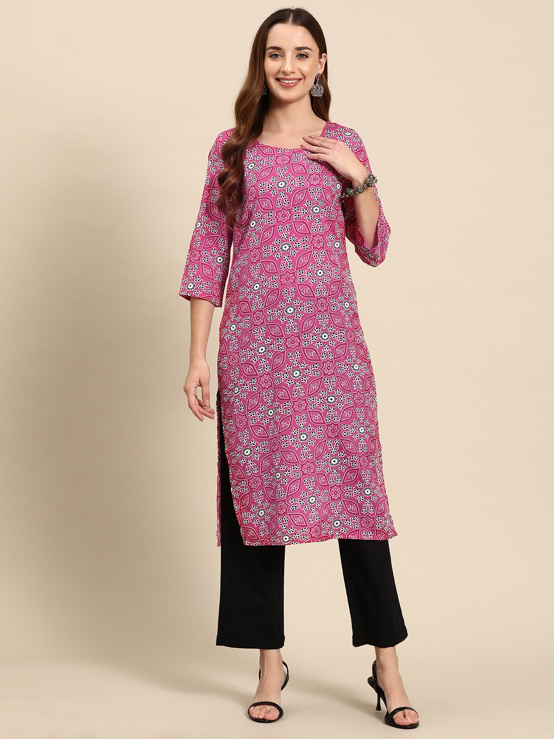 

Anouk Women Ethnic Motifs Printed Straight Kurta, Pink