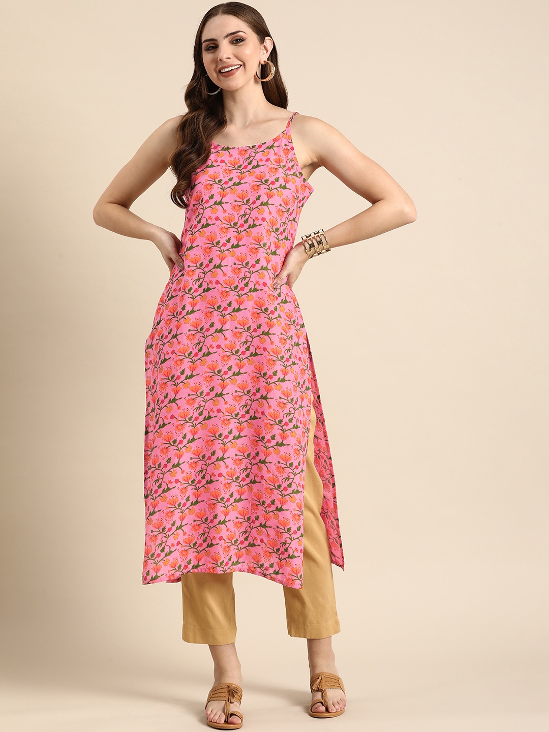 

Anouk Floral Printed Cotton Kurta, Pink