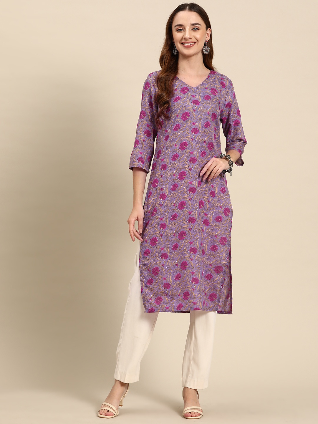 

Anouk Women Floral Printed Kurta, Purple